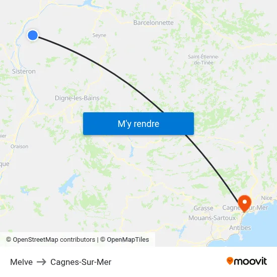 Melve to Cagnes-Sur-Mer map