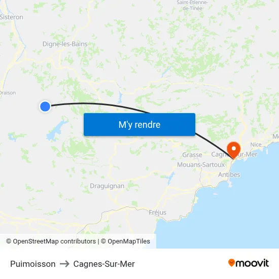 Puimoisson to Cagnes-Sur-Mer map