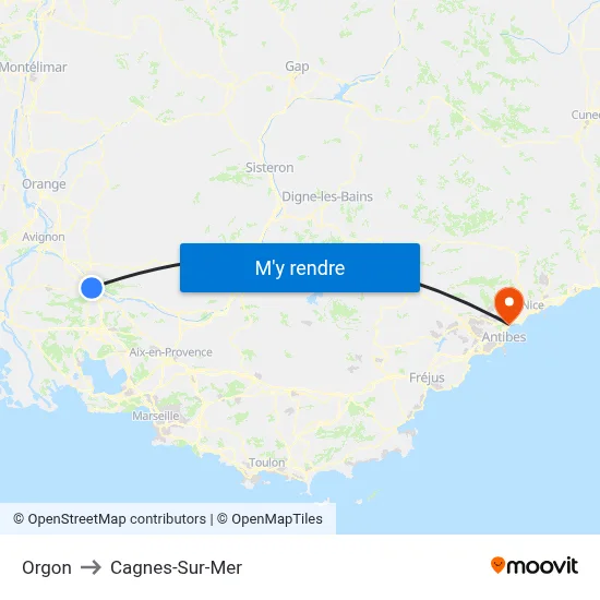 Orgon to Cagnes-Sur-Mer map