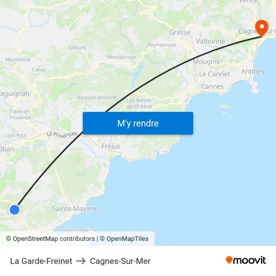 La Garde-Freinet to Cagnes-Sur-Mer map