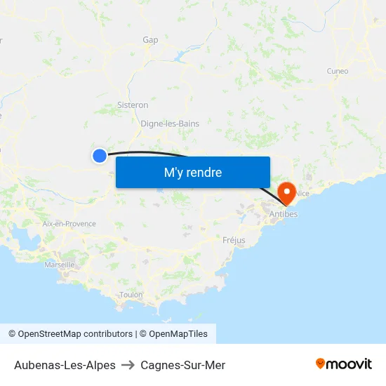 Aubenas-Les-Alpes to Cagnes-Sur-Mer map