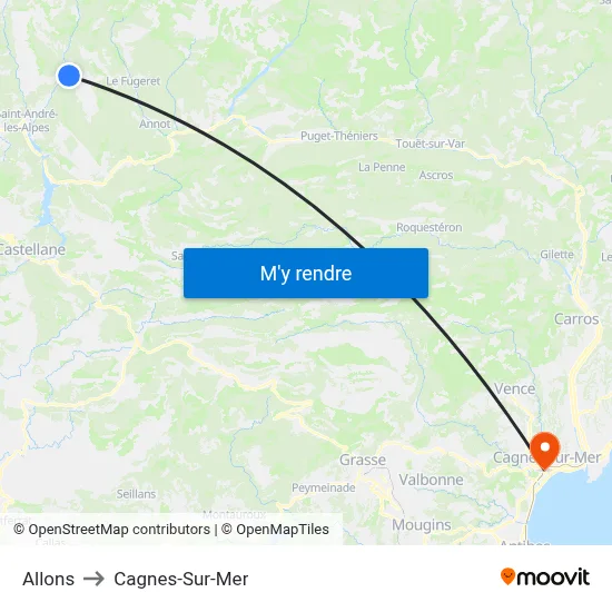 Allons to Cagnes-Sur-Mer map