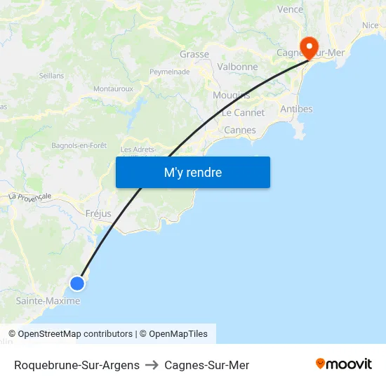 Roquebrune-Sur-Argens to Cagnes-Sur-Mer map