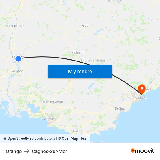 Orange to Cagnes-Sur-Mer map