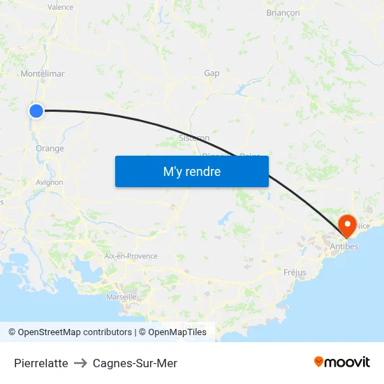 Pierrelatte to Cagnes-Sur-Mer map