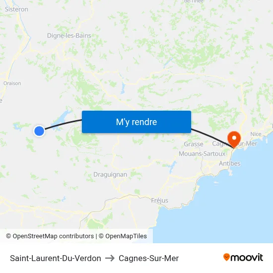 Saint-Laurent-Du-Verdon to Cagnes-Sur-Mer map