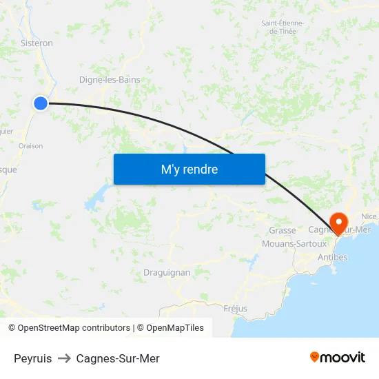 Peyruis to Cagnes-Sur-Mer map