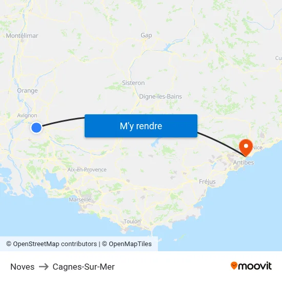 Noves to Cagnes-Sur-Mer map
