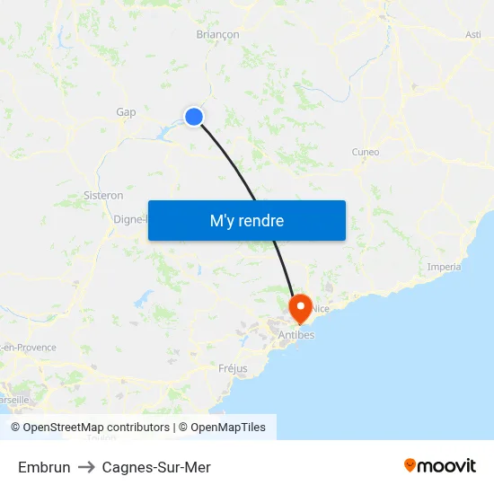 Embrun to Cagnes-Sur-Mer map