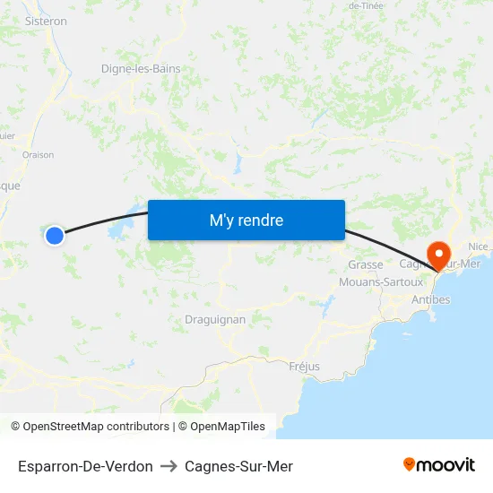 Esparron-De-Verdon to Cagnes-Sur-Mer map