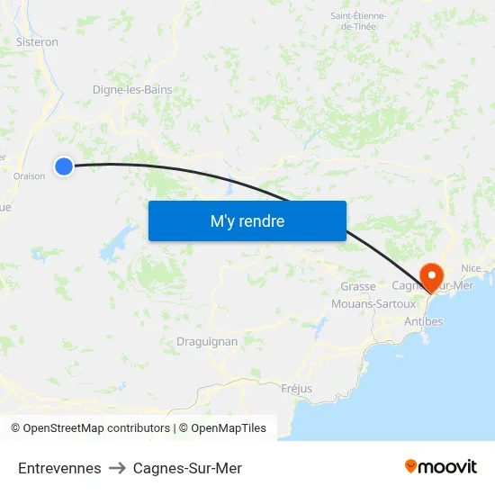 Entrevennes to Cagnes-Sur-Mer map