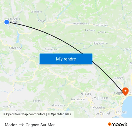 Moriez to Cagnes-Sur-Mer map