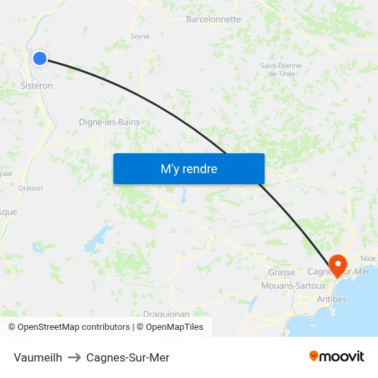 Vaumeilh to Cagnes-Sur-Mer map