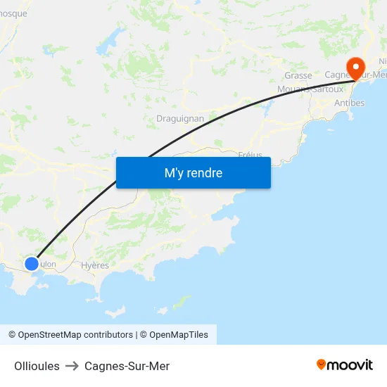 Ollioules to Cagnes-Sur-Mer map