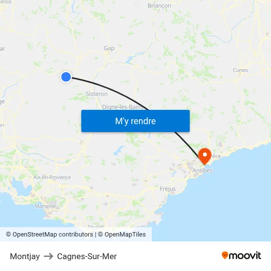 Montjay to Cagnes-Sur-Mer map