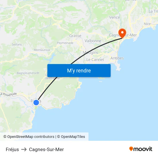 Fréjus to Cagnes-Sur-Mer map