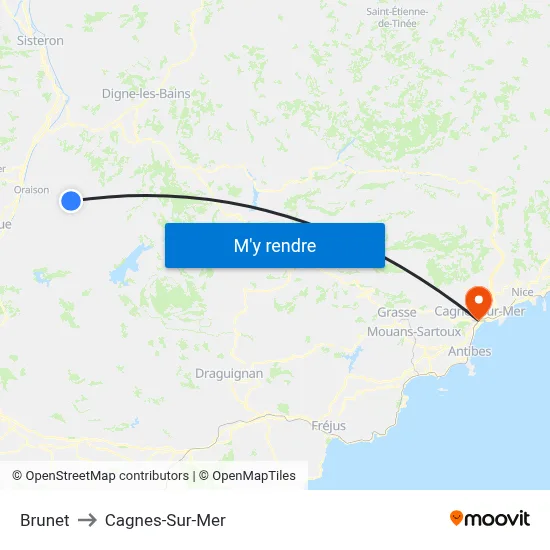 Brunet to Cagnes-Sur-Mer map