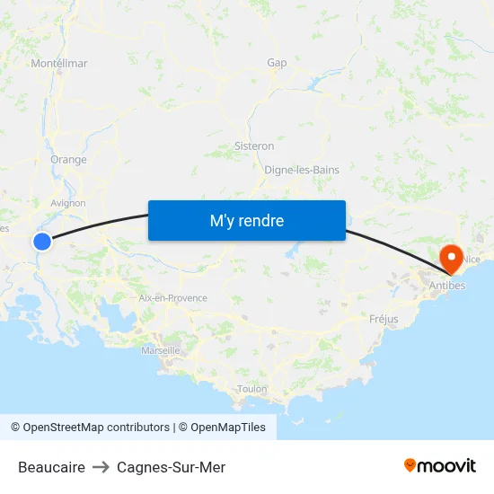 Beaucaire to Cagnes-Sur-Mer map