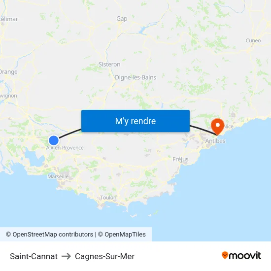Saint-Cannat to Cagnes-Sur-Mer map