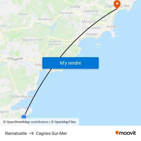 Ramatuelle to Cagnes-Sur-Mer map