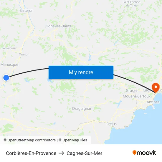 Corbières-En-Provence to Cagnes-Sur-Mer map
