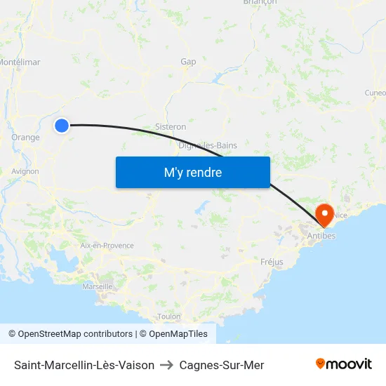 Saint-Marcellin-Lès-Vaison to Cagnes-Sur-Mer map