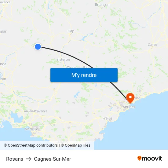 Rosans to Cagnes-Sur-Mer map