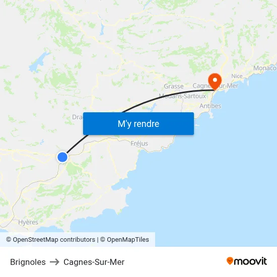 Brignoles to Cagnes-Sur-Mer map