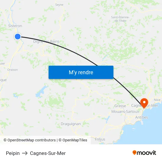 Peipin to Cagnes-Sur-Mer map