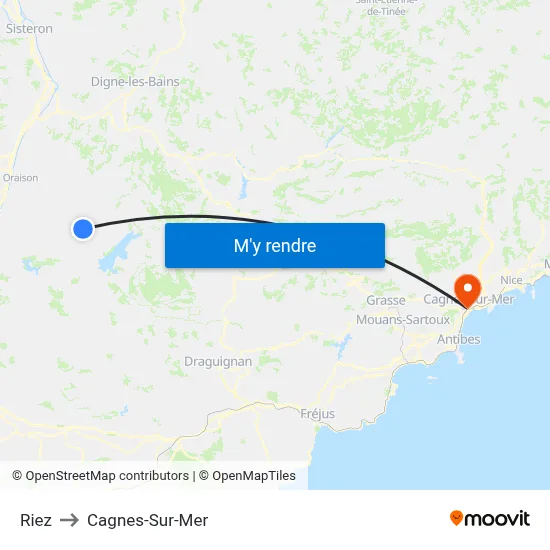 Riez to Cagnes-Sur-Mer map