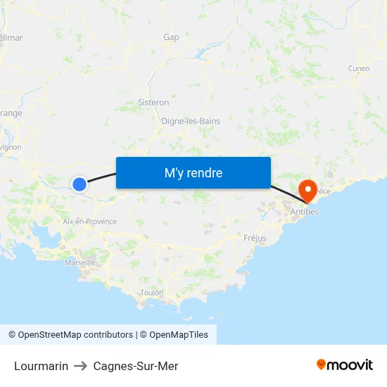 Lourmarin to Cagnes-Sur-Mer map