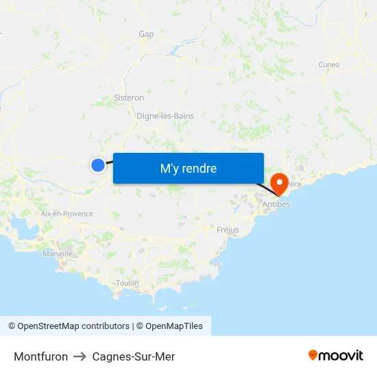 Montfuron to Cagnes-Sur-Mer map