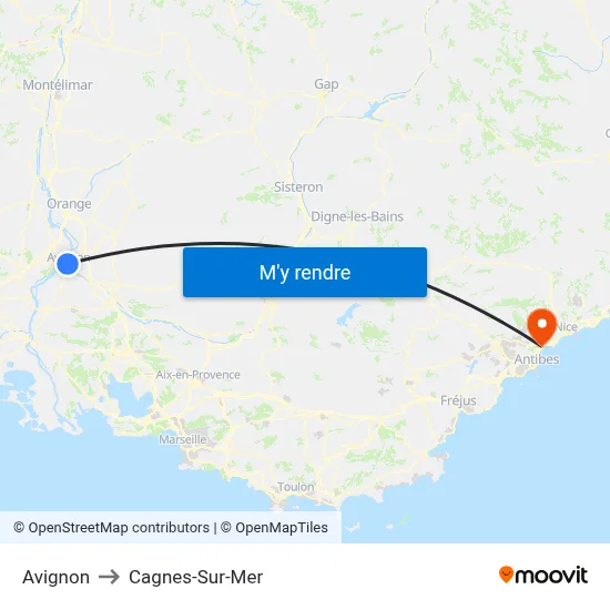 Avignon to Cagnes-Sur-Mer map