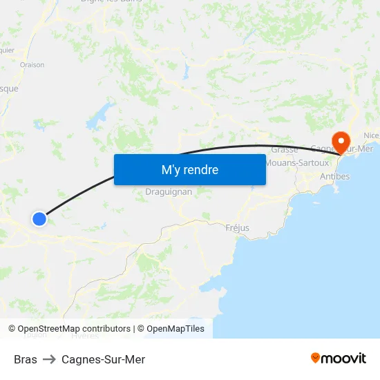 Bras to Cagnes-Sur-Mer map