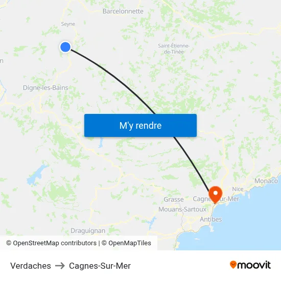 Verdaches to Cagnes-Sur-Mer map