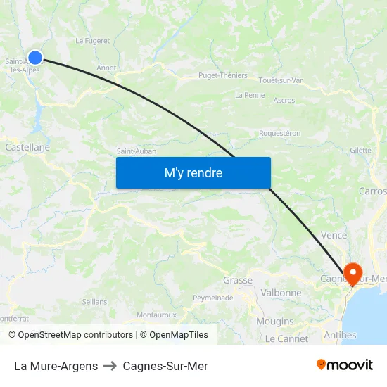 La Mure-Argens to Cagnes-Sur-Mer map