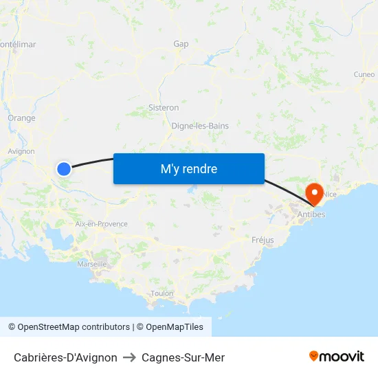 Cabrières-D'Avignon to Cagnes-Sur-Mer map