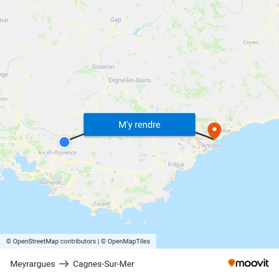 Meyrargues to Cagnes-Sur-Mer map