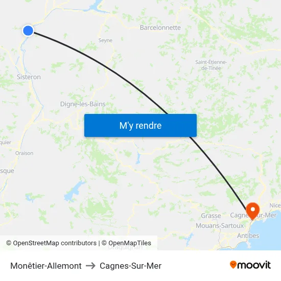 Monêtier-Allemont to Cagnes-Sur-Mer map