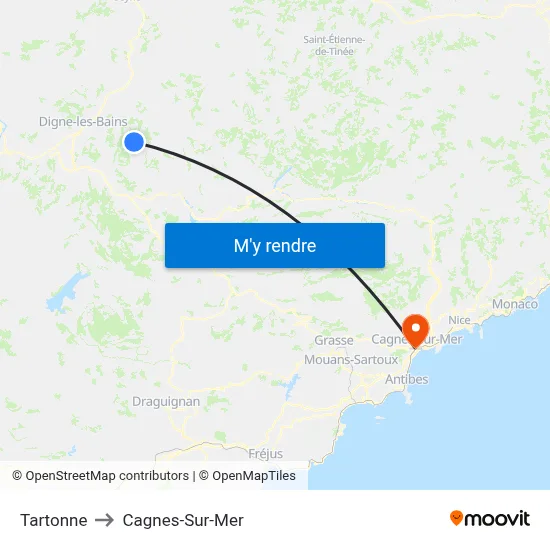 Tartonne to Cagnes-Sur-Mer map