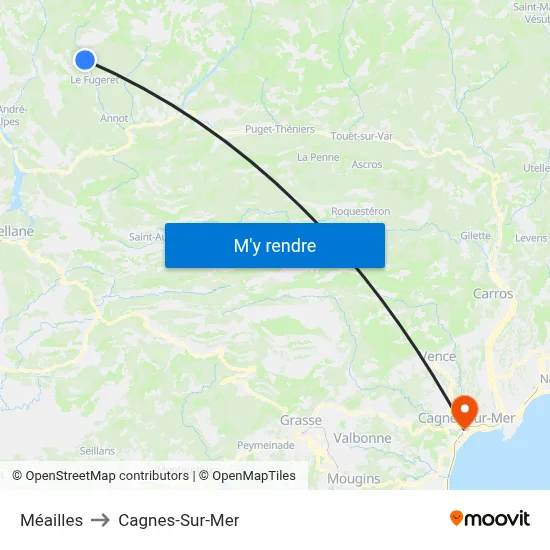 Méailles to Cagnes-Sur-Mer map