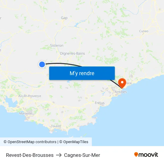 Revest-Des-Brousses to Cagnes-Sur-Mer map