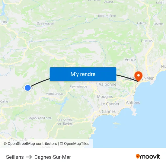 Seillans to Cagnes-Sur-Mer map