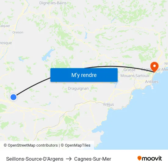 Seillons-Source-D'Argens to Cagnes-Sur-Mer map