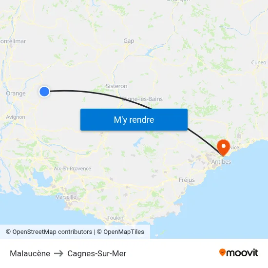 Malaucène to Cagnes-Sur-Mer map