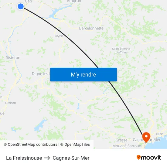 La Freissinouse to Cagnes-Sur-Mer map