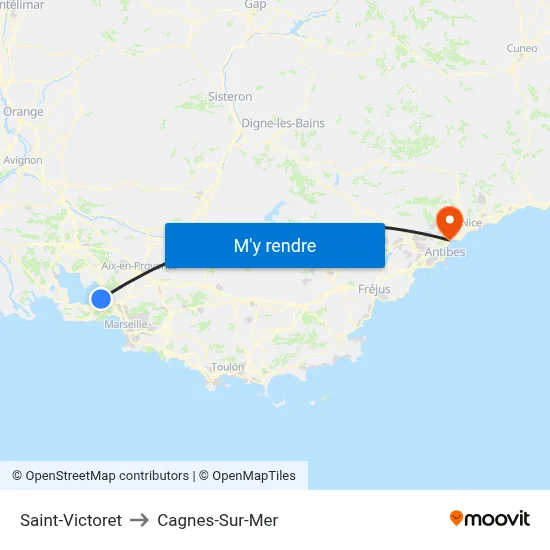 Saint-Victoret to Cagnes-Sur-Mer map