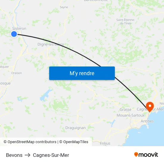 Bevons to Cagnes-Sur-Mer map