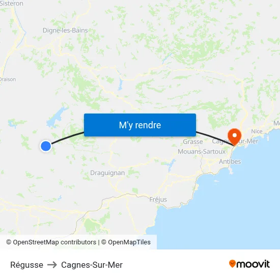 Régusse to Cagnes-Sur-Mer map