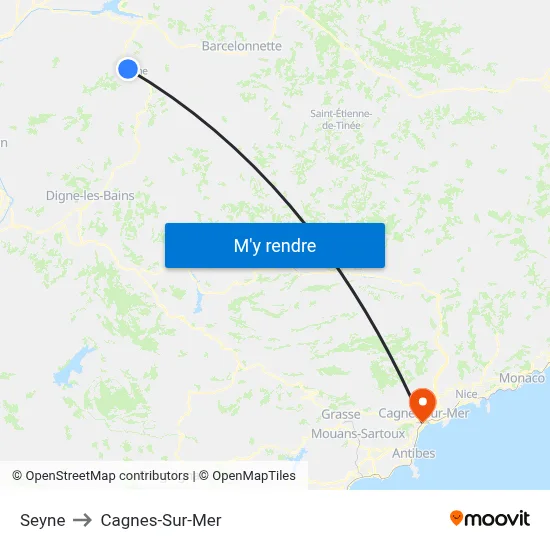 Seyne to Cagnes-Sur-Mer map